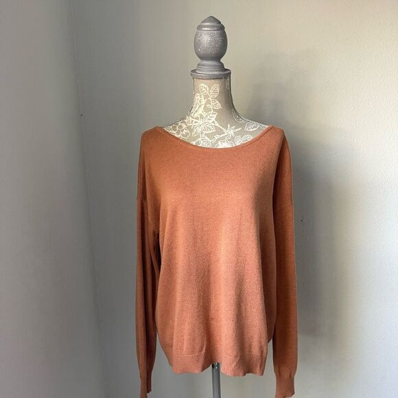 One Grey Day Silk Blend Button Back Sweater in Orange/Rust - Picture 2 of 11